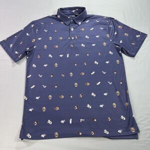 Backspin Golf Threads Polo Shirt Mens Large Blue Dog Print Performance Polyester